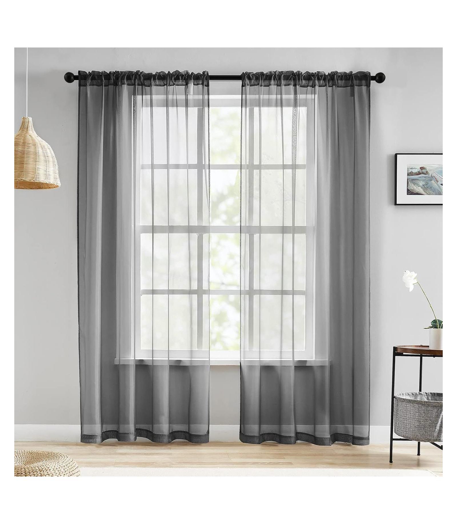 Комплект из 2 прозрачных штор Kate Aurora Hotel Lux Charcoal Gray с карманом