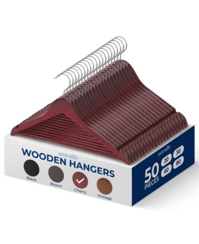 SereneLife 50-Pack Wooden Coat Hangers - Durable Suit Hangers with 360degree(s) Swivel Hook & Notches - Slim Design for Shirts, Jackets, Dresses