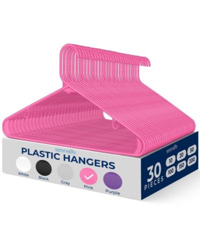 SereneLife 30-Pack Premium Plastic Hangers – Durable, Non-Slip & Ultra-Slim Closet Organizer Set