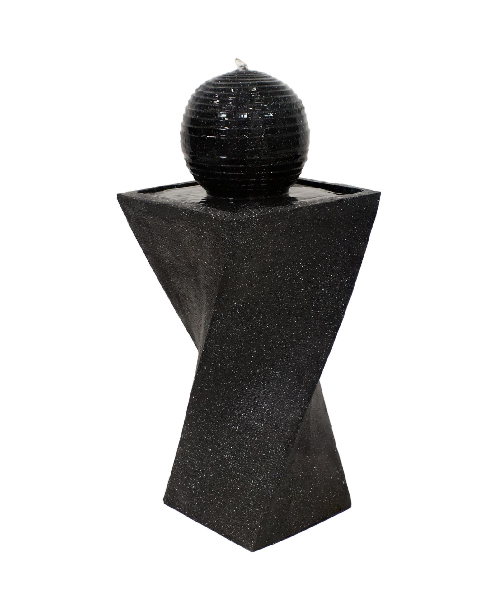 Sunnydaze Decor Outdoor Black Ball Solar Powered Water Fountain with Backup Battery and LED Light - 32" - Black