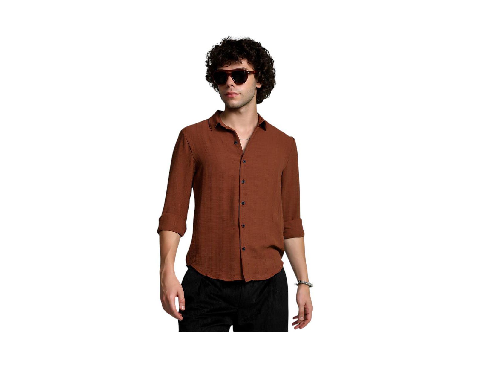 Мужская рубашка Campus Sutra Sienna Brown Woven-Lined