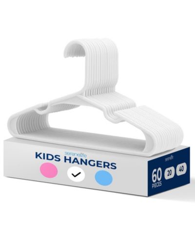 SereneLife 60 Pcs. Non-Slip Plastic Kids Hangers - Durable and Space-Saving Closet Organizers