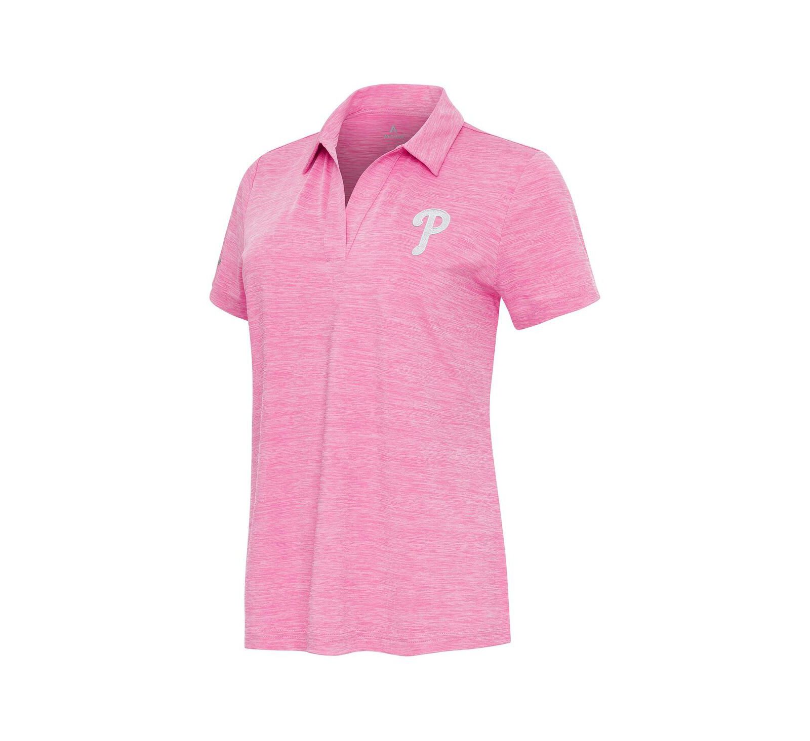 Женская рубашка-поло Antigua Heather Pink Philadelphia Phillies Layout V-Neck
