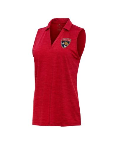 Antigua Women's Heather Red Florida Panthers Layout Sleeveless V-Neck Polo Shirt