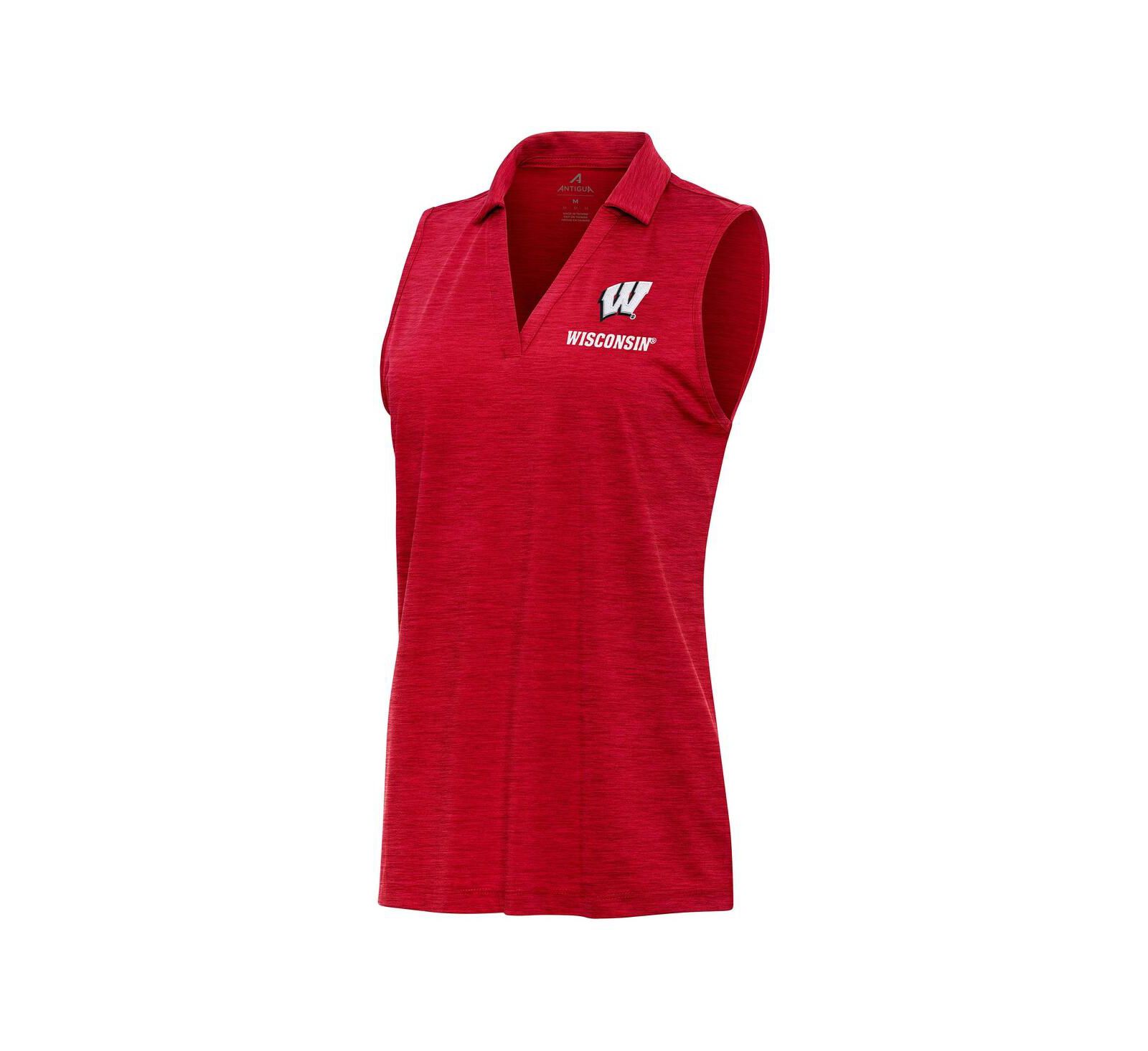 Женская рубашка-поло Antigua Heather Red Wisconsin Badgers Layout Sleeveless V-Neck