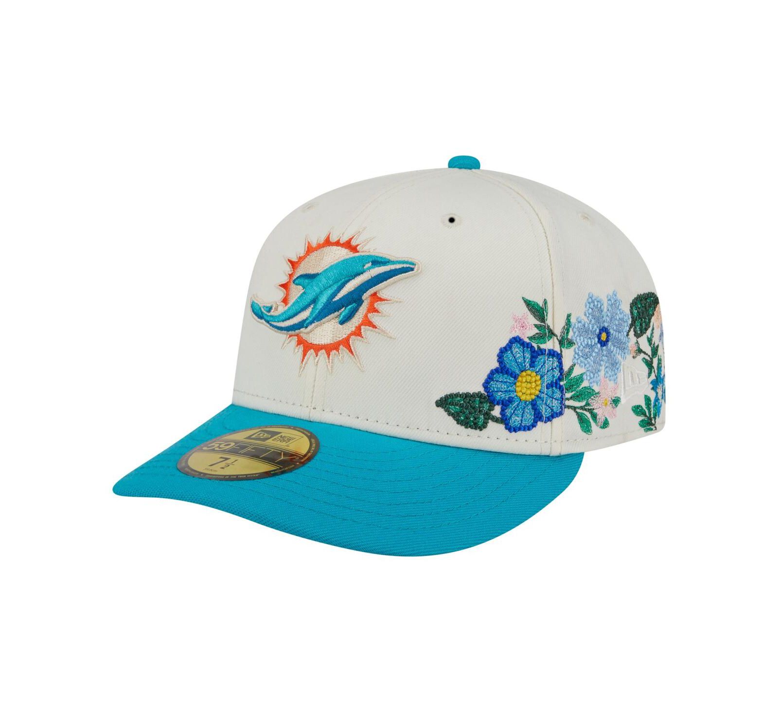 New Era Men's Cream/Aqua Miami Dolphins Tonal Floral 59FIFTY Fitted Hat