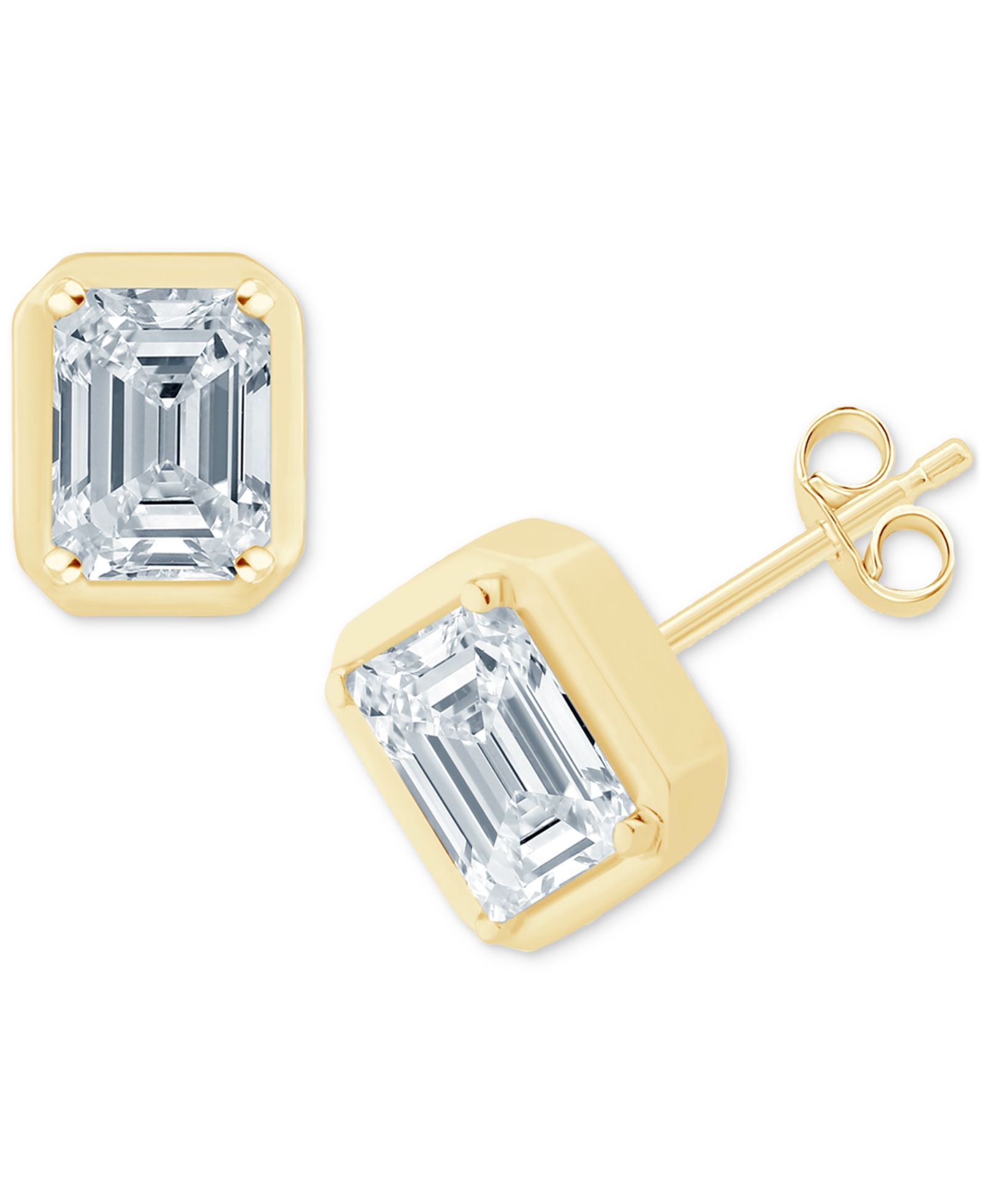 Diamond Emerald-Cut Bezel Stud Earrings (1/2 ct. t.w.) in 14k Gold