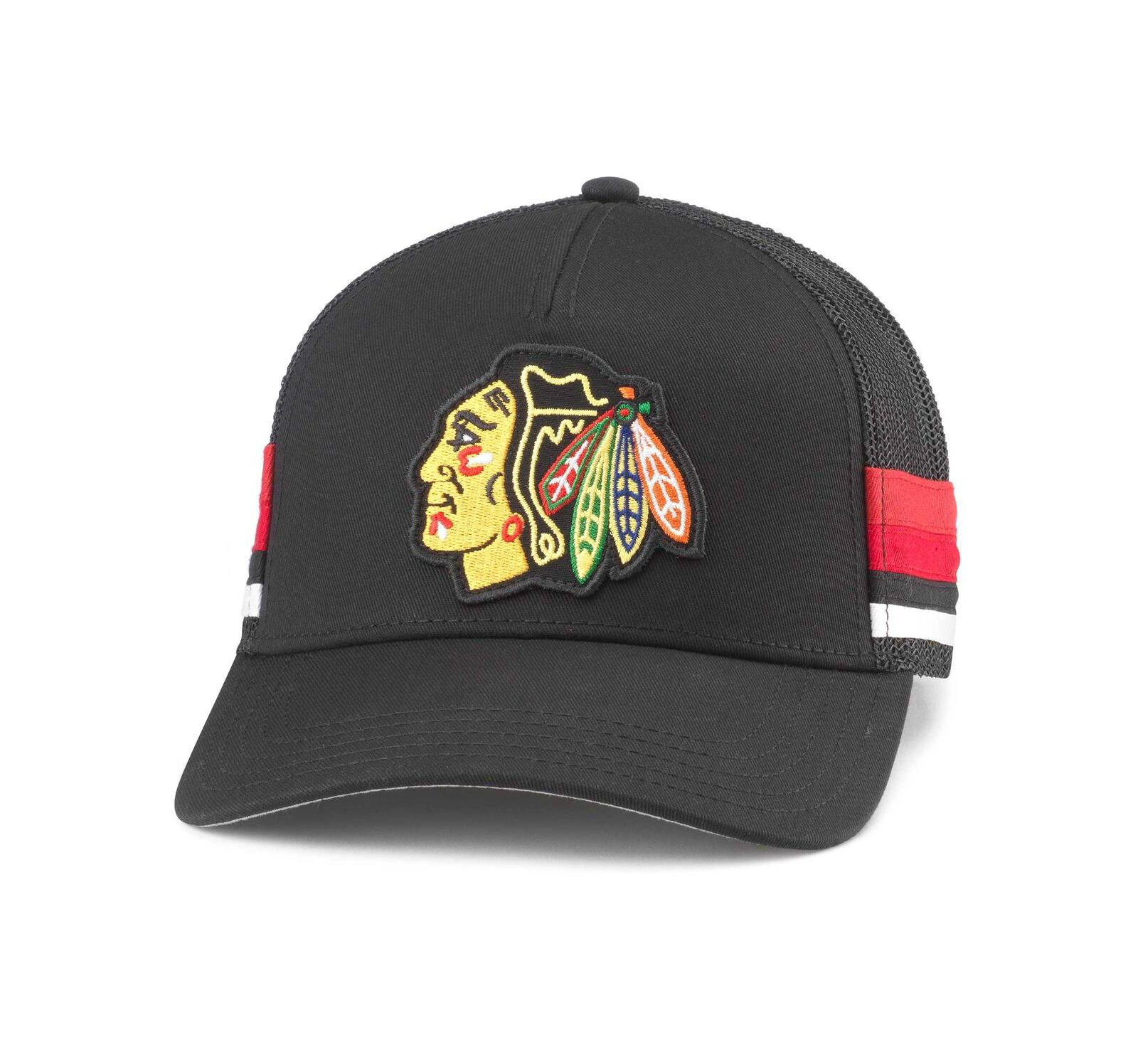 American Needle Men's Black Chicago Blackhawks Hotfoot Stripes Trucker Adjustable Hat