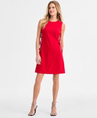 KARL LAGERFELD PARIS Women's Bow Detail Crew Neck Sheath Dress