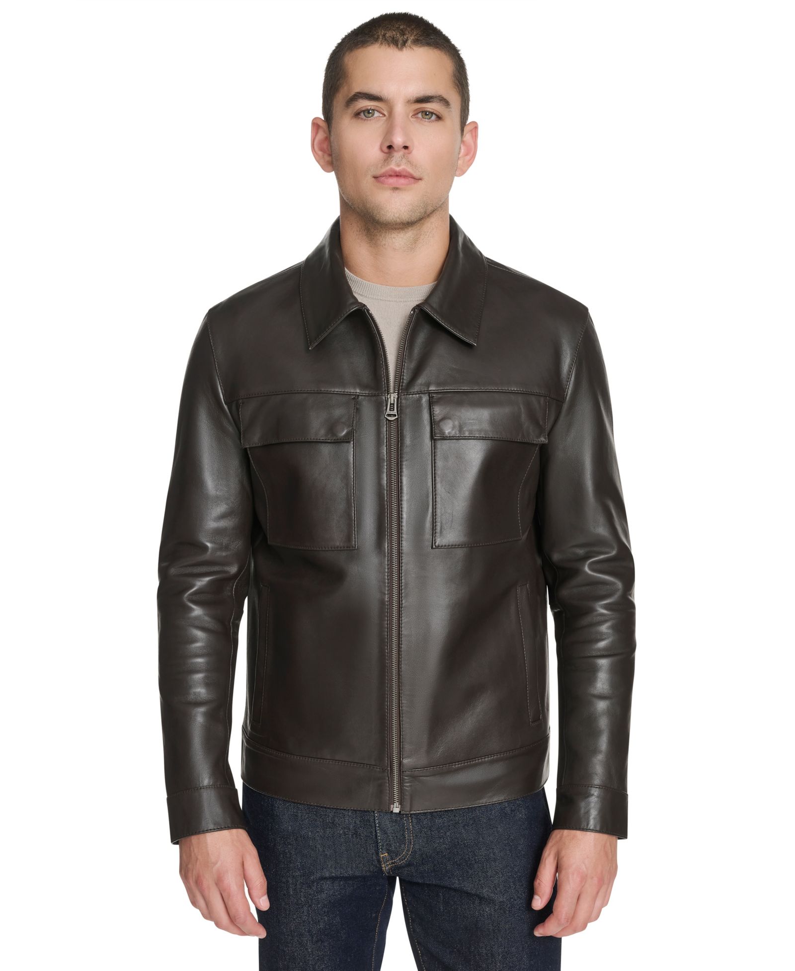 Cole Haan Men's Bonded Genuine Leather Trucker Jacket