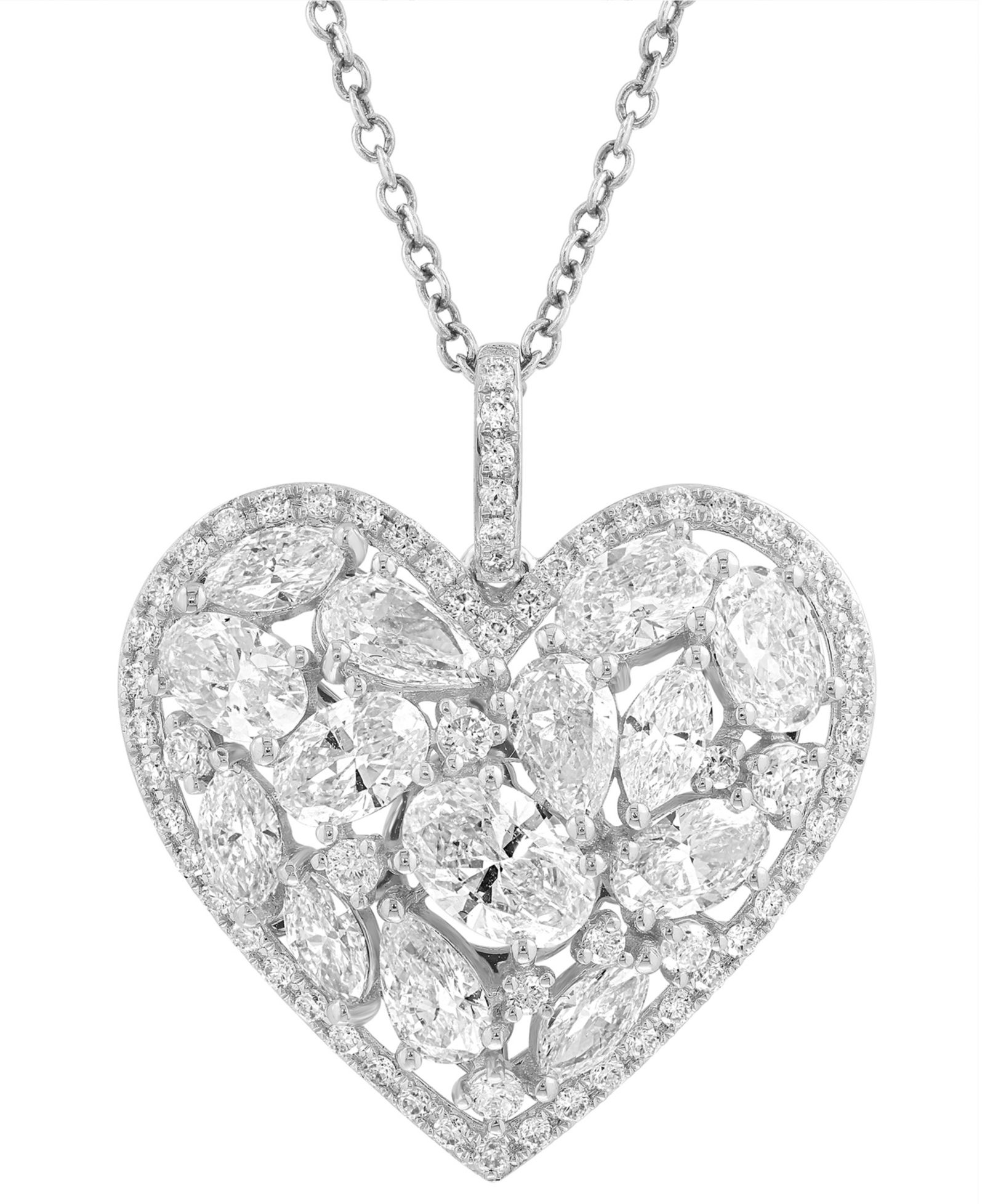 EFFY® Lab Grown Diamond Mixed-Cut Heart Cluster Pendant Necklace (2-5/8 ct. t.w.) in 14k White Gold, 18" + 1" extender