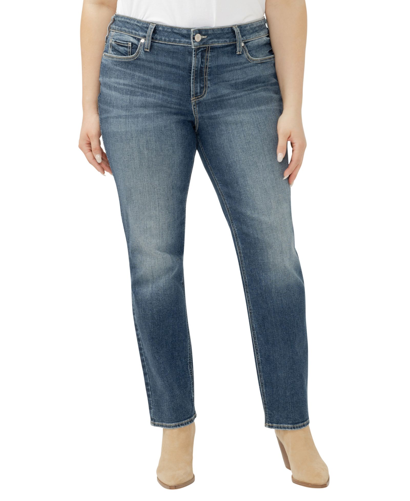 Silver Jeans Co. Plus Size Elyse Mid Rise Comfort Fit Straight  Jeans