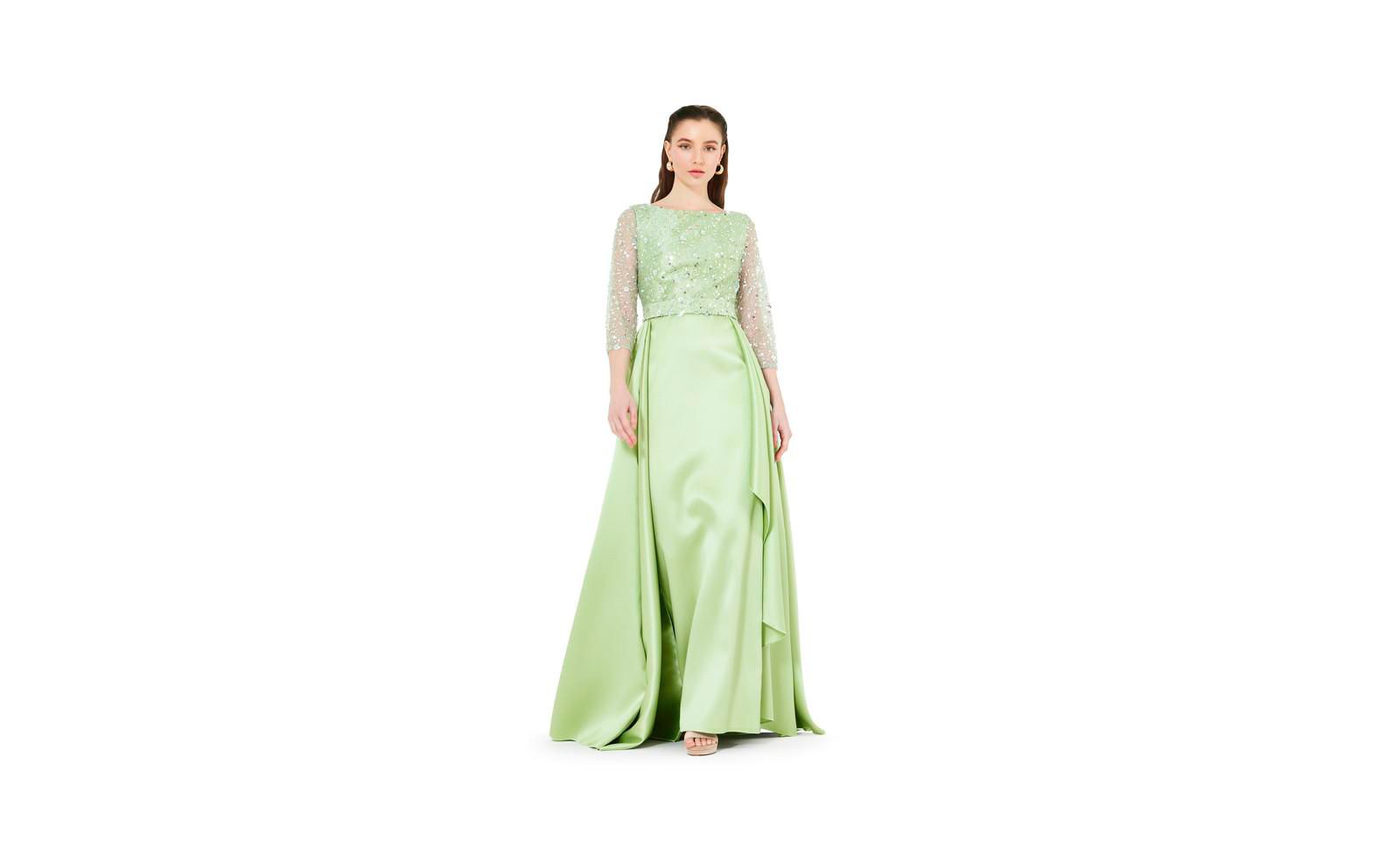 Вечернее платье AMRI Beaded Bodice Column Gown с каскадным шлейфом