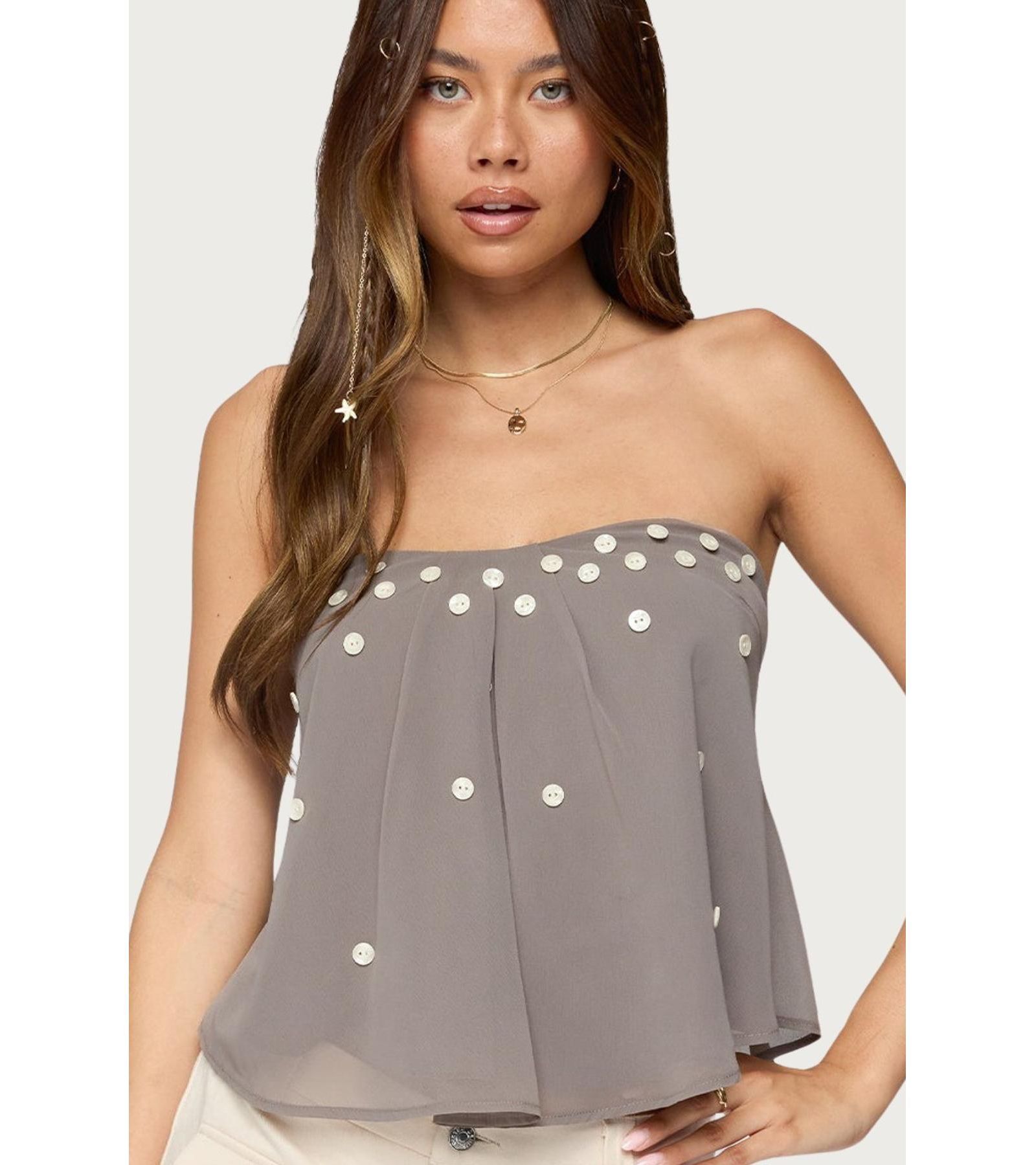 Edikted Women's Lenie Strapless Chiffon Babydoll Top