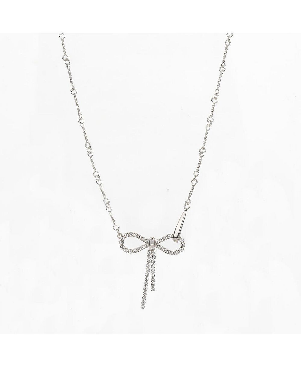 Sterling Silver 18k Gold Plated Camelie Crystal Bow Necklace Dainty Chic