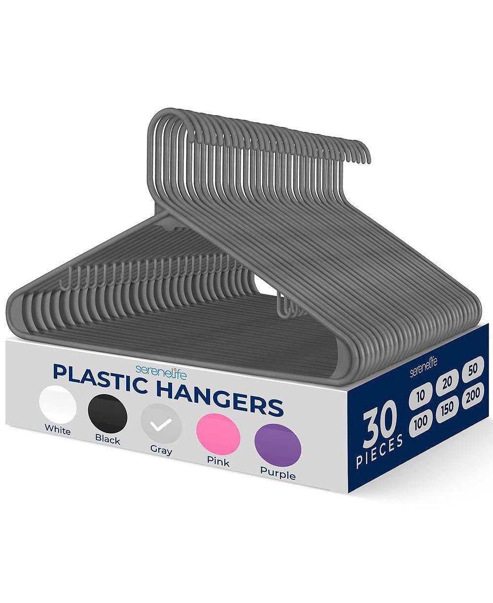 SereneLife 30-Pack Plastic Hangers - Non-Slip, Ultra-Thin, Lightweight & Durable