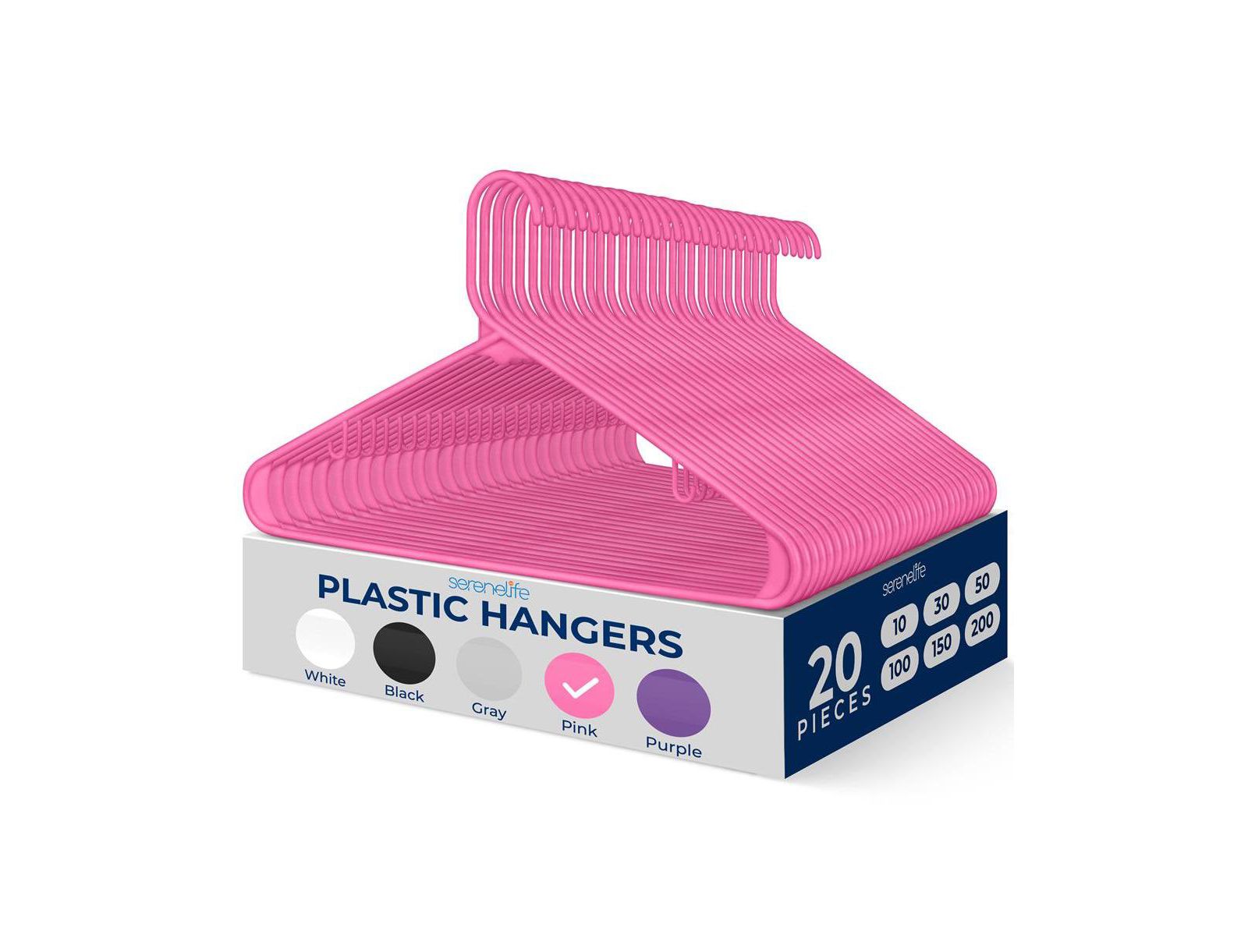 SereneLife 20 Pcs. Plastic Hangers Non-Slip Sturdy Heavy Duty Coat Set с 360° Swivel Hook
