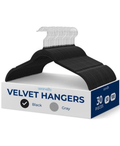 SereneLife 30-Piece Velvet Shirt Hangers - Non-Slip, Sturdy, Space Saving and Heavy Duty Coat Set with 360° Swivel Hook for Clothes