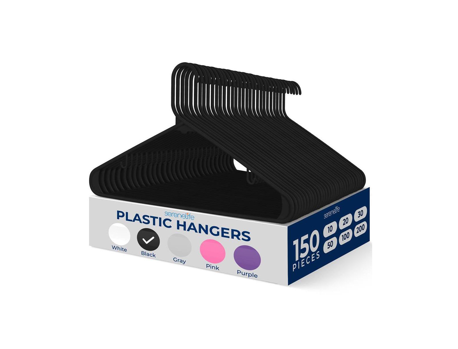 SereneLife 150 Pack Plastic Hangers, Non-Slip, Space-Saving Closet Organizers, Durable & Strong for Shirts, Sweaters, Hoodies, Kids Clothes & Dresses