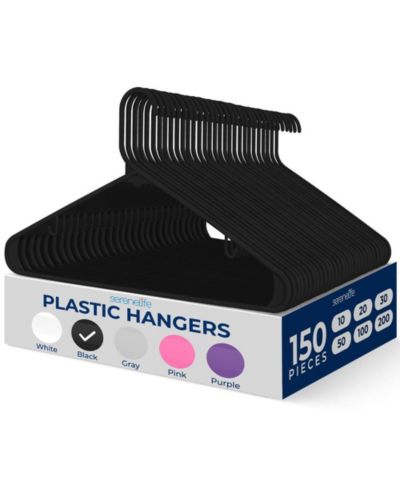 SereneLife 150 Pack Plastic Hangers, Non-Slip, Space-Saving Closet Organizers, Durable & Strong for Shirts, Sweaters, Hoodies, Kids Clothes & Dresses