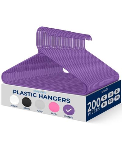 SereneLife 200 pack plastic hangers, non slip ultra thin and lightweight, durable space saving organizers for clothes of all types