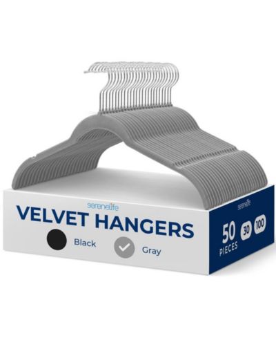 SereneLife Velvet Shirt Hanger Set with 50 Non-Slip Heavy-Duty Space-Saving Coat Hangers and 360° Swivel Hooks for Clothes