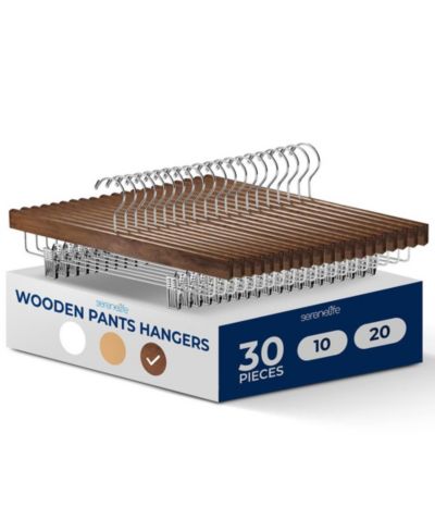 Набор вешалок для брюк SereneLife 30 Pcs. Premium Wooden, с хромированным крючком 360° Swivel Hook (Retro)