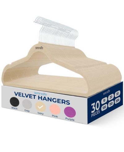 SereneLife 30 Pieces Velvet Hangers - Non-Slip, Sturdy, and Heavy Duty Coat Set with 360° Swivel Hook for Clothes