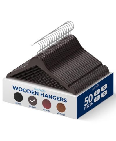 SereneLife 50-Pack Wooden Coat Hangers - Durable Suit Hangers with 360degree(s) Swivel Hook & Notches - Slim Design for Shirts, Jackets, Dresses, and More