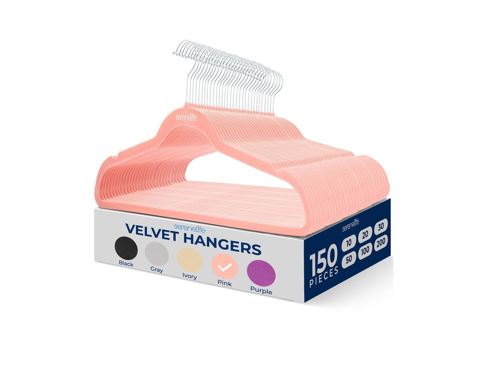 SereneLife 150-Pack Velvet Hangers-Ultra-Thin Space Saving Pink Clothes Hangers with 360degree(s) Swivel Hooks, Non-Slip Heavy Duty Design