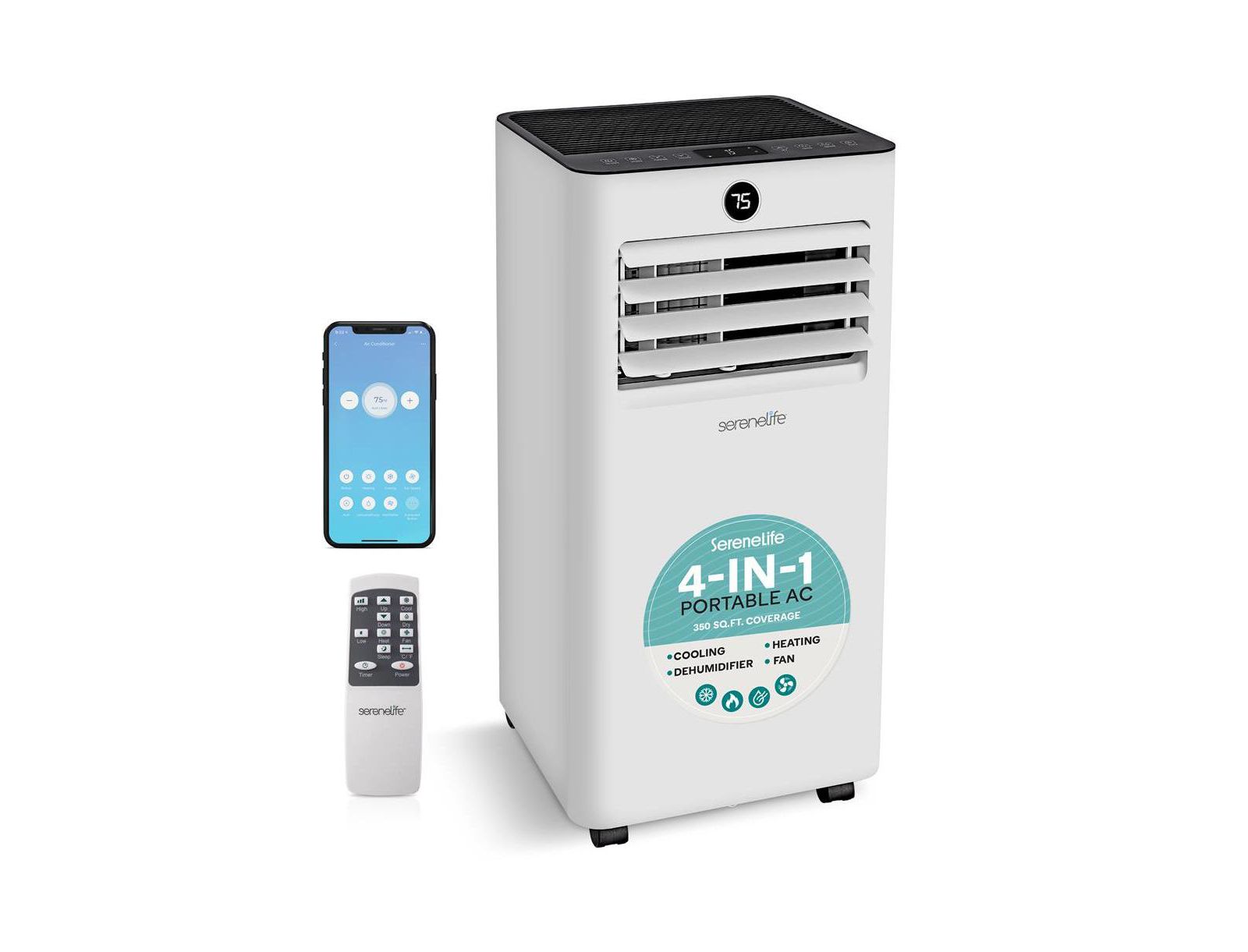 SereneLife Portable Air Conditioner and Heater 8000 BTU ASHRAE Compact AC Unit with Cooling Heating and Wi Fi Function Air Conditioner