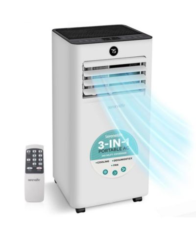 SereneLife Portable Air Conditioner - 8000 BTU (ASHRAE) Compact Cooling Unit with Window Mount Kit for Home Use (White)
