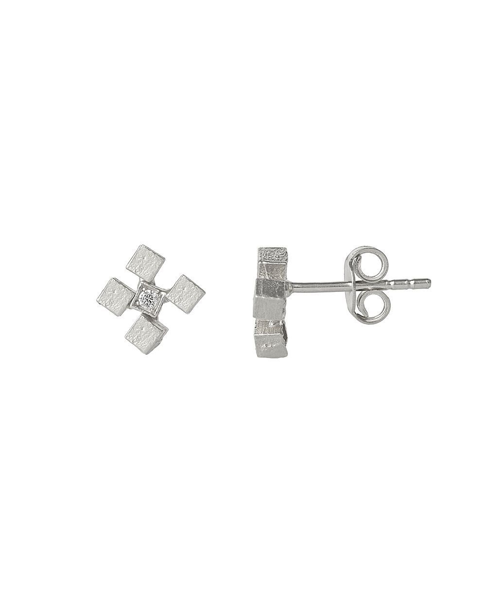 Spero London Four Cube Blocks Natural Textured Sterling Authentic Stud Earrings