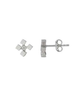 Spero London Four Cube Blocks Natural Textured Sterling Authentic Stud Earrings