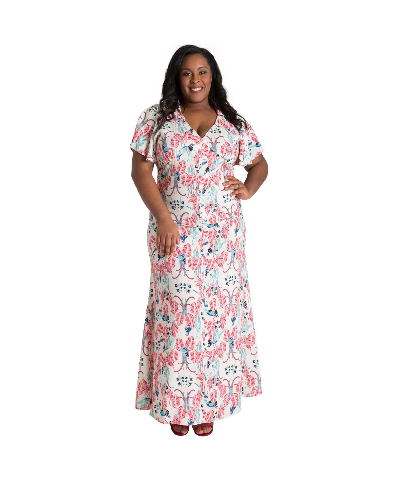 Женское платье Poetic Justice Plus Size Butterfly Sleeve Peacock Print Maxi