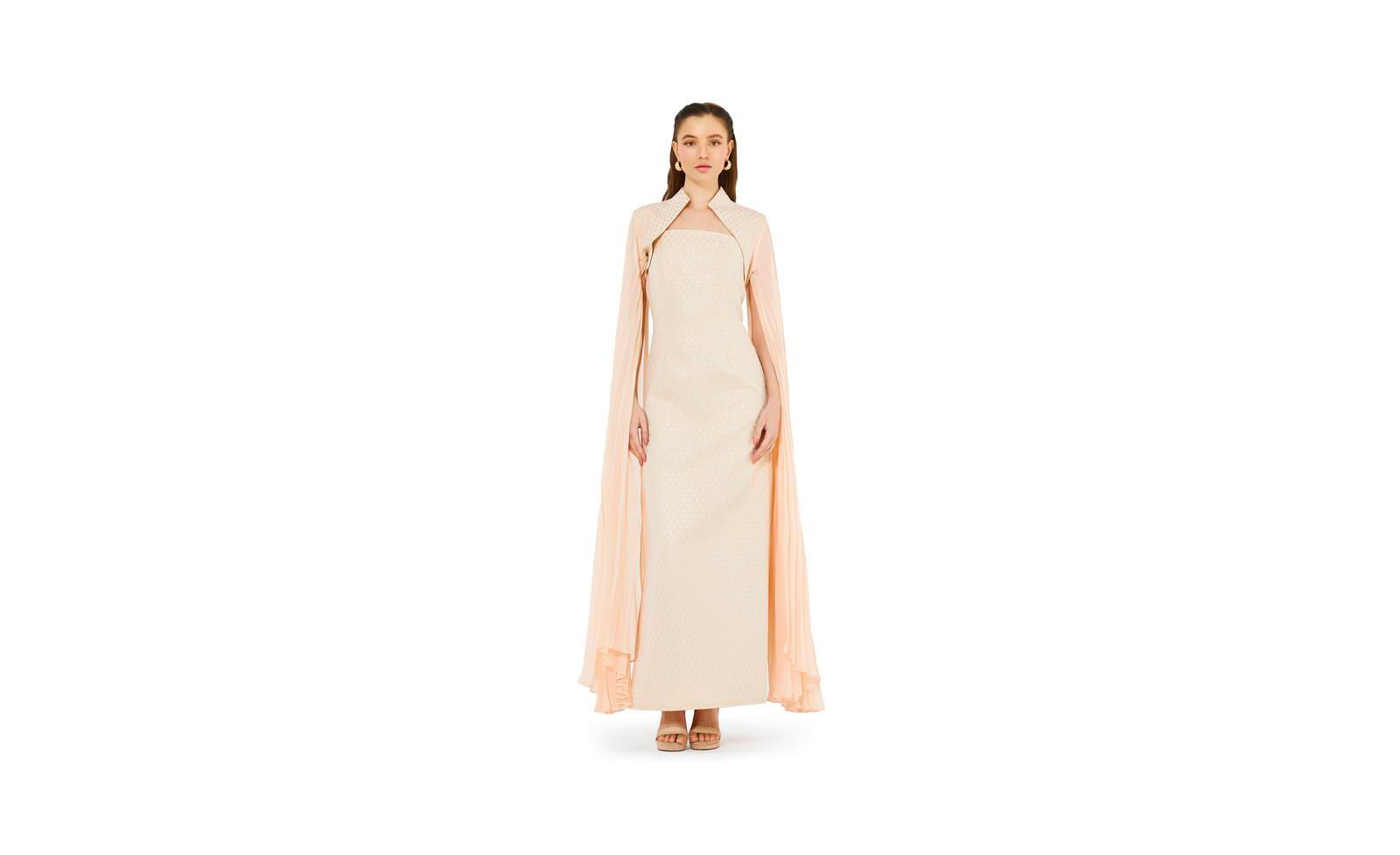 AMRI Women's Strapless Column Dress With Detachable Cropped Cape Jacket