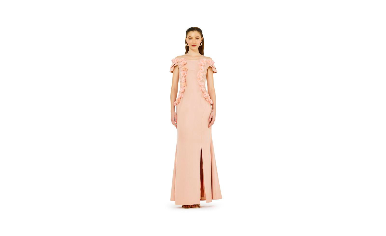 AMRI Women's Lace Cutout Floral Embellished Off-The-Shoulder Crepe Gown