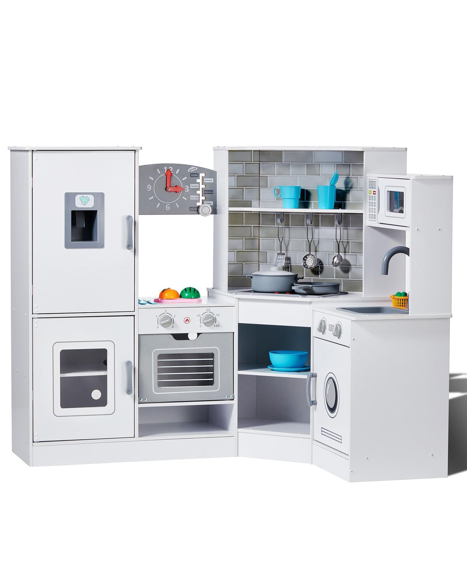 Slickblue Kids Kitchen Wood 24-Piece Pretend Cooking Playset, Ages 3+