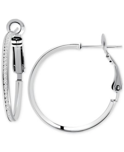 Giani Bernini Cubic Zirconia Channel Set Narrow Medium Hoop Earrings in Sterling Silver, 1.2", Macy's Exclusive