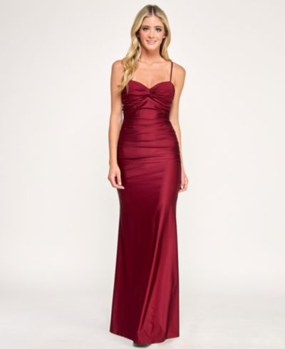 City Studios Juniors' Twist Bandeau Ruched Long Dress