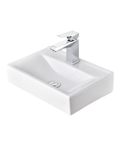 Aquaterior 18 1/8" x 12 3/16" x 4 5/16" Wall Mount Ceramic Sink with Modern Bathroom Single Handle Faucet Chrome Combo