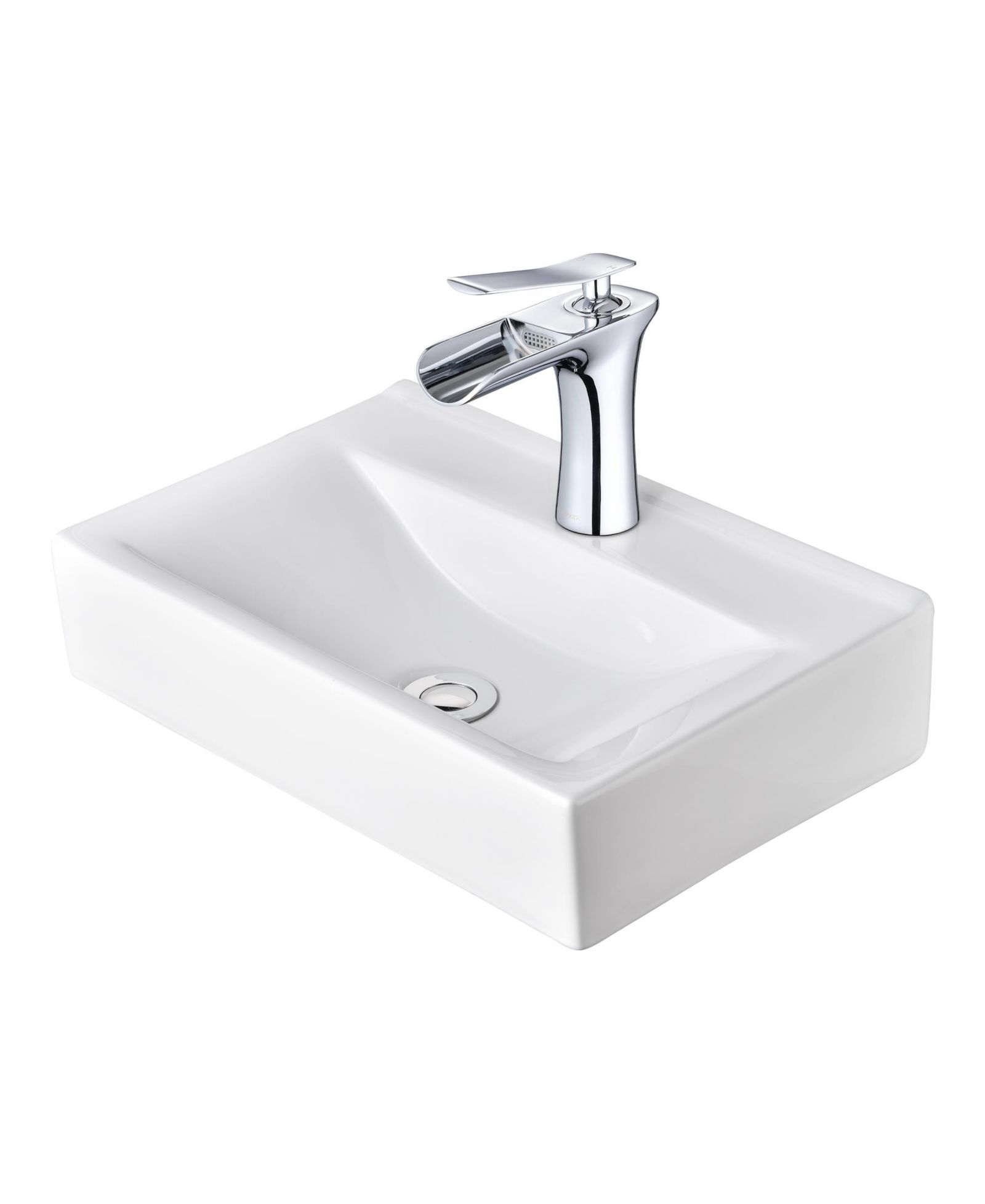 Aquaterior Wall Mount Ceramic Sink with Modern Bathroom Faucet Waterfall Spout