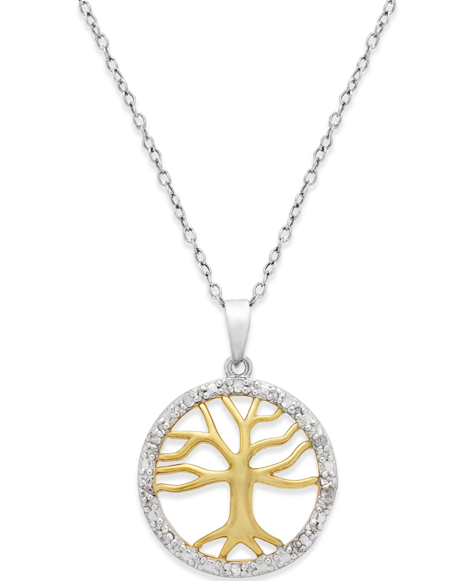 Подвеска Diamond Family Tree (1/10 ct. t.w.) из стерлингового серебра и 18k золота