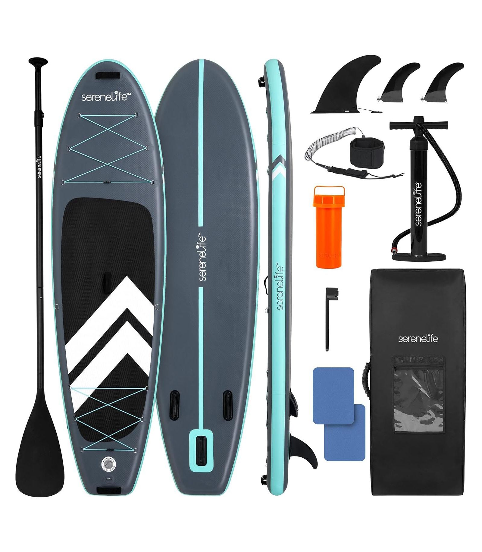 Inflatable Stand-Up Paddle-Board with Double-Action Hand Pump, 3-Piece Aluminum SUP Paddle, Leash, Repair Kit and Backpack, Black