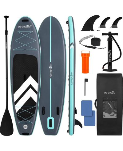 Inflatable Stand-Up Paddle-Board with Double-Action Hand Pump, 3-Piece Aluminum SUP Paddle, Leash, Repair Kit and Backpack, Black