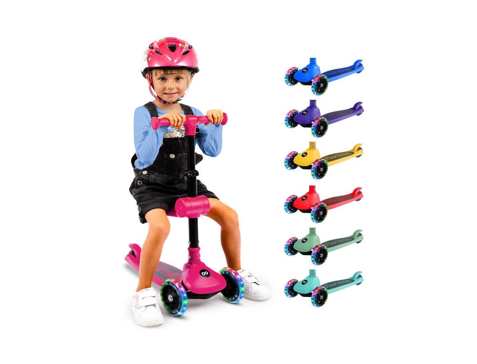 Serenelife 3-Wheel Foldable Kids Scooter with Built-in LED Wheel Lights & Foldable Seat, 110 lbs. Capacity, Ages 3+