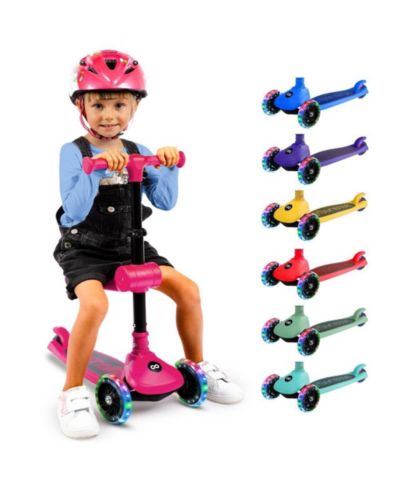 Serenelife 3-Wheel Foldable Kids Scooter with Built-in LED Wheel Lights & Foldable Seat, 110 lbs. Capacity, Ages 3+
