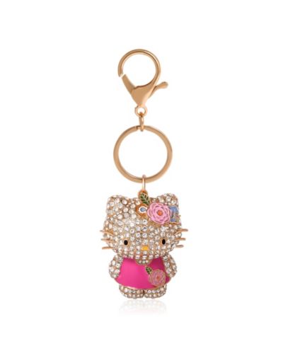 Sanrio Hello Kitty Pink Flower Keychain - Multicolored Pave Crystal Floral Sanrio Keychain
