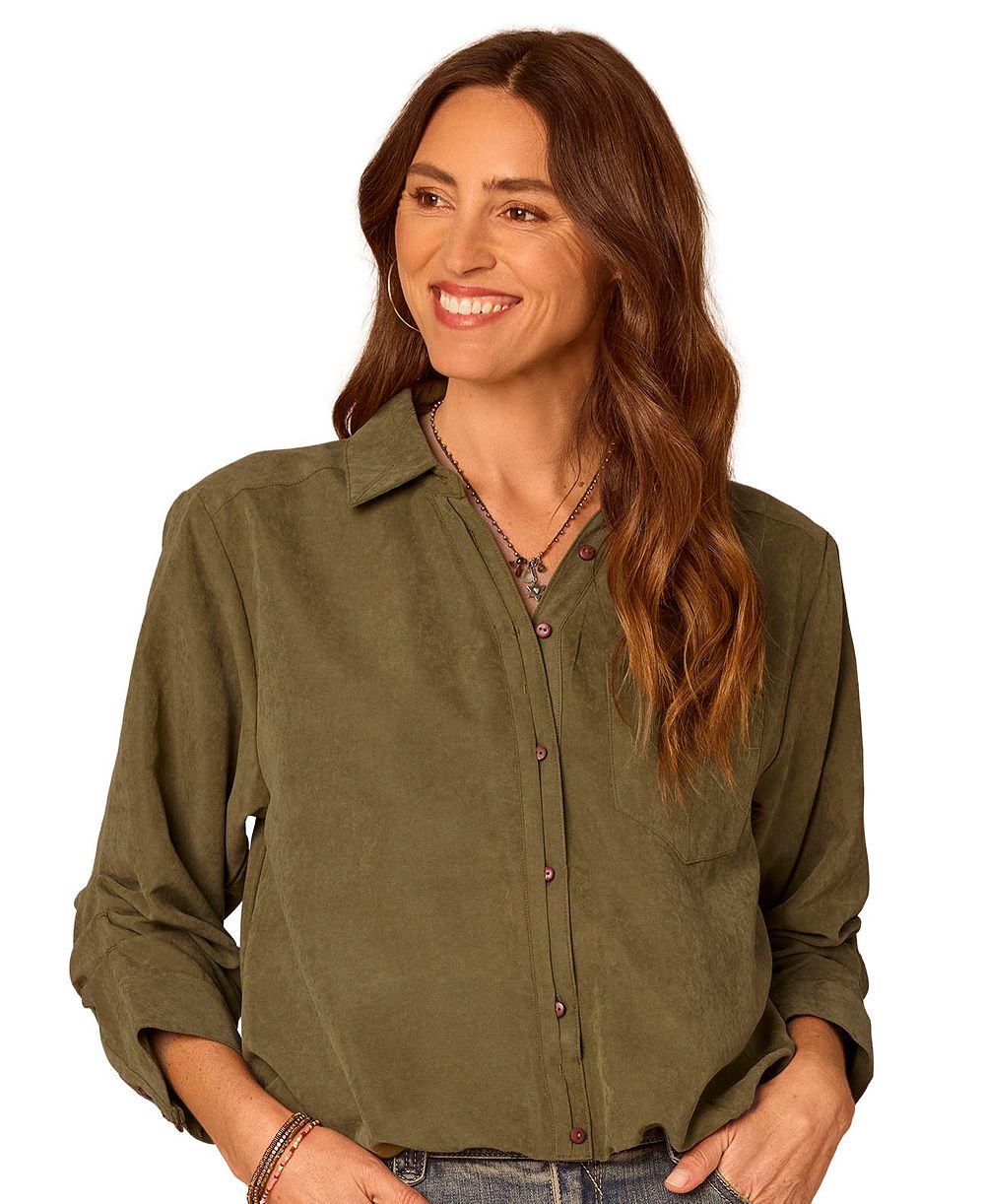Democracy Women's Spread-Collar Button-Front Top