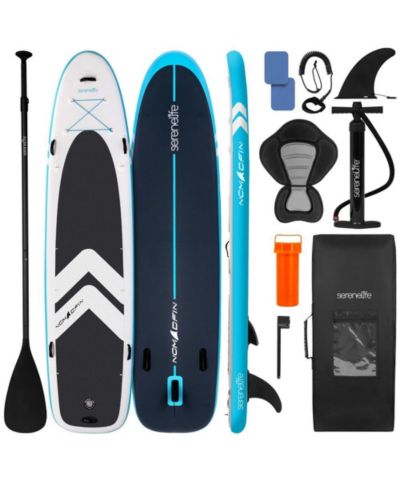 SereneLife Free Flow Inflatable SUP with Pump, Aluminum Paddle, Leash, Seat, Fin, Repair Kit & Backpack